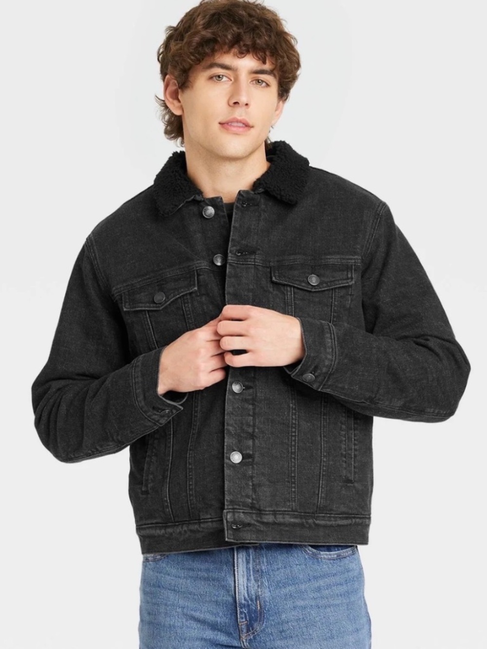 Goodfellow & Co Black Sherpa Lined Denim Jacket Men’s XXL Cozy Warm